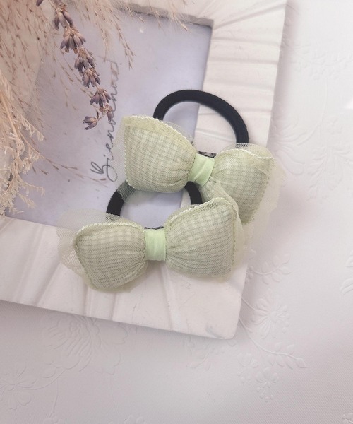 セール】lulunoix/チェックチュールリボンヘアゴム N15451（ヘアゴム