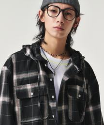 GOSTREET（ゴーストリート）の「Semi-overfit two-pocket check hooded shirt in black（シャツ/ブラウス）」
