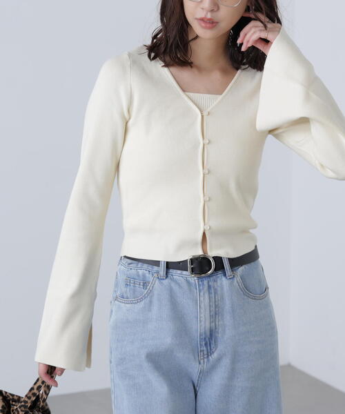 FREE'S MART（フリーズマート）の「◇キャミレイヤードニットカーディガン（ニット/セーター・レディース・ブラック/ボルドー/ホワイト/グレー・FREE）」の2枚目の写真