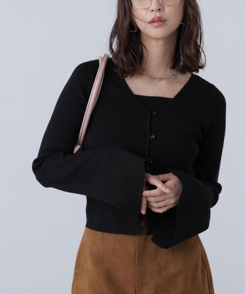 FREE'S MART（フリーズマート）の「◇キャミレイヤードニットカーディガン（ニット/セーター・レディース・ブラック/ボルドー/ホワイト/グレー・FREE）」の13枚目の写真