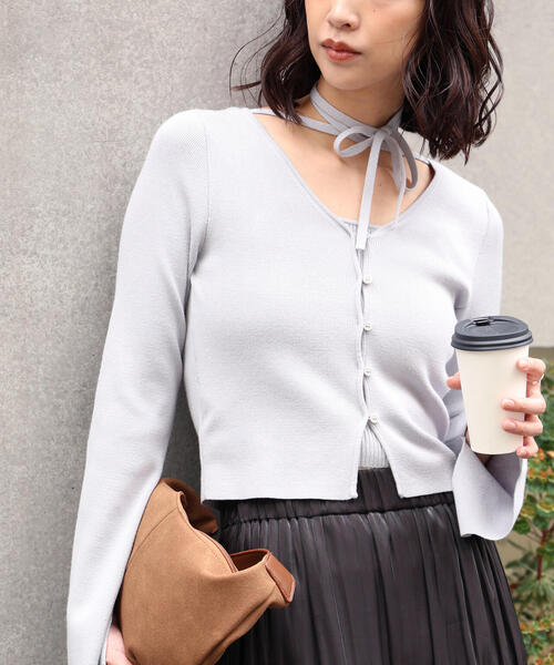 FREE'S MART（フリーズマート）の「◇キャミレイヤードニットカーディガン（ニット/セーター・レディース・ブラック/ボルドー/ホワイト/グレー・FREE）」の20枚目の写真