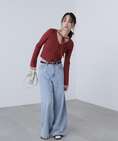 FREE'S MART（フリーズマート）の「◇キャミレイヤードニットカーディガン（ニット/セーター・レディース・ブラック/ボルドー/ホワイト/グレー・FREE）」の9枚目の写真