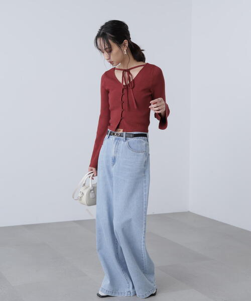 FREE'S MART（フリーズマート）の「◇キャミレイヤードニットカーディガン（ニット/セーター・レディース・ブラック/ボルドー/ホワイト/グレー・FREE）」の10枚目の写真