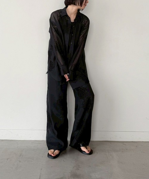 select MOCA by son（セレクトモカバイソン）の「フラワーエンブロイダリーシアーワイドパンツ【セットアップ対応】【by SON】（その他パンツ・レディース・アイボリー/ブラック・FREE）」の10枚目の写真