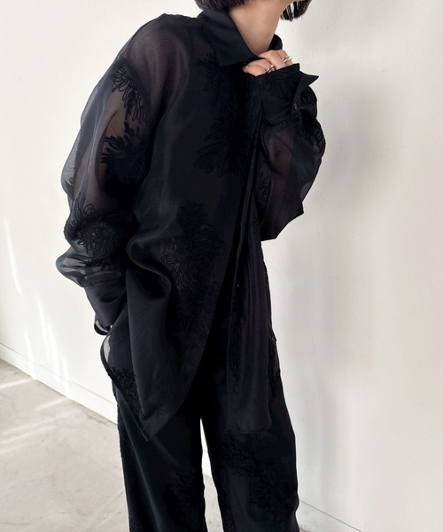 select MOCA by son（セレクトモカバイソン）の「フラワーエンブロイダリーシアーワイドパンツ【セットアップ対応】【by SON】（その他パンツ・レディース・アイボリー/ブラック・FREE）」の20枚目の写真