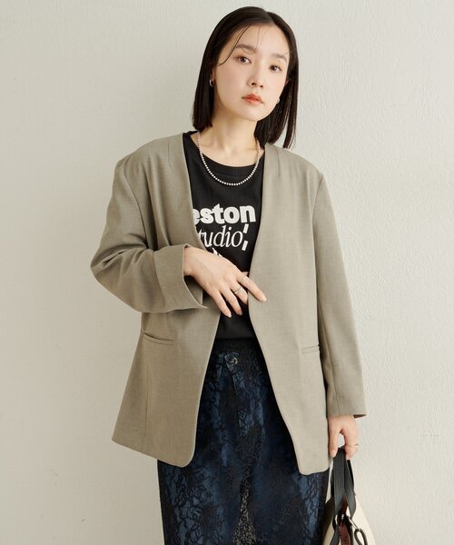 Omekashi(オメカシ)の「リネンライクノーカラージャケット(ノーカラージャケット・レディース・チャコールグレー/グレー/ベージュ・FREE)」の20枚目の写真