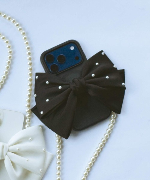 PICCIN（ピッチン）の「パール付きリボンストラップ（スマホグッズ・レディース・オフホワイト/ブラック・FREE）」の13枚目の写真