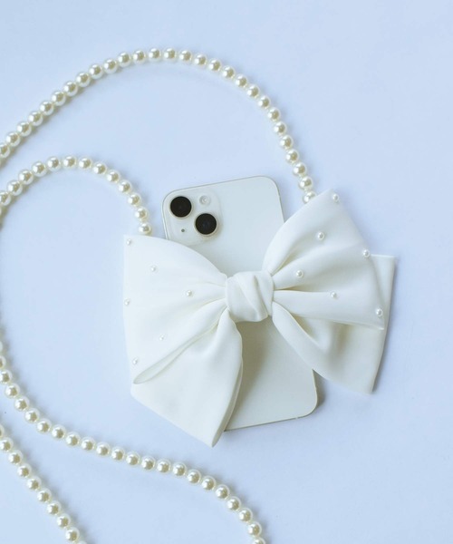 PICCIN（ピッチン）の「パール付きリボンストラップ（スマホグッズ・レディース・オフホワイト/ブラック・FREE）」の14枚目の写真
