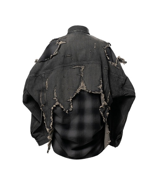 Maison MIHARA YASUHIRO(メゾンミハラヤスヒロ)の「Check Shirt Layered Denim Jacket(ブルゾン・メンズ・インディゴブルー/ブラック・44/46)」の3枚目の写真