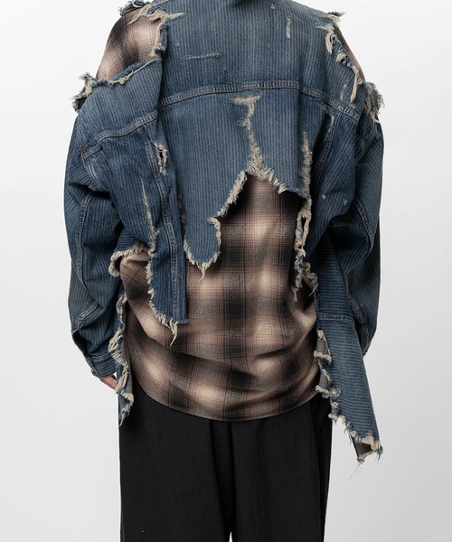 Maison MIHARA YASUHIRO(メゾンミハラヤスヒロ)の「Check Shirt Layered Denim Jacket(ブルゾン・メンズ・インディゴブルー/ブラック・44/46)」の14枚目の写真