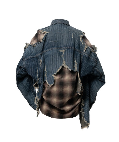 Maison MIHARA YASUHIRO(メゾンミハラヤスヒロ)の「Check Shirt Layered Denim Jacket(ブルゾン・メンズ・インディゴブルー/ブラック・44/46)」の9枚目の写真