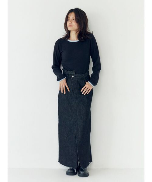 Ungrid（アングリッド）の「スリットデザインデニムスカート（スカート・レディース・ブラック/オフホワイト・MEDIUM/SMALL）」の19枚目の写真