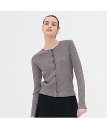 Round Neck Ribbed Cardigan _Grey