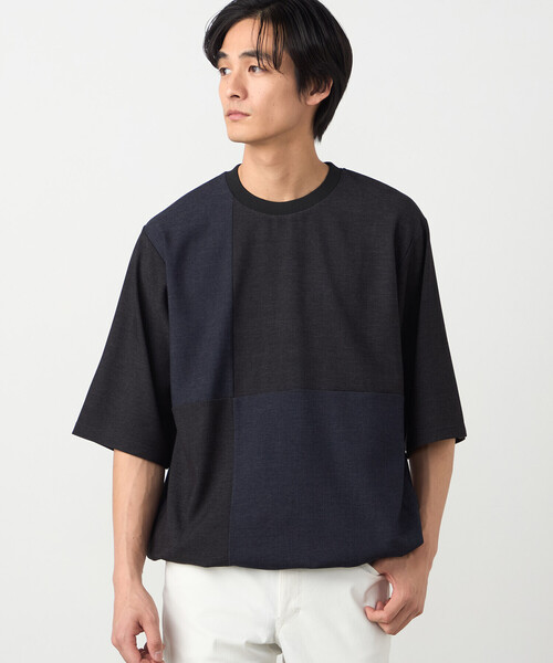 COMME CA ISM(コムサイズム)の「デニムライクストレッチ 5分袖プルオーバー(Tシャツ/カットソー・メンズ・ネイビー/ネイビー系・LARGE/MEDIUM)」の1枚目の写真