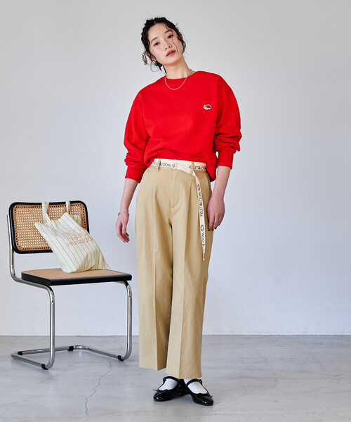 FREAK'S STORE(フリークスストア)の「FRUIT OF THE LOOM × FREAK'S STORE/フルーツオブザルーム 別注 ロゴベルト付き ツイルパンツ/トリミング(スラックス・レディース・ピンク/ベージュ/ネイビー・SMALL/MEDIUM)」の4枚目の写真