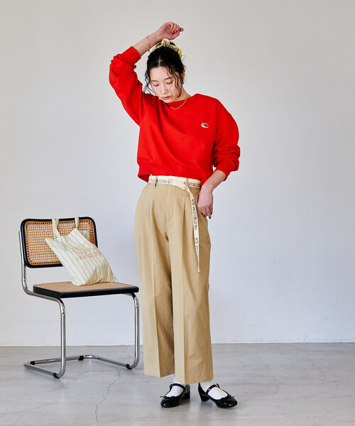 FREAK'S STORE(フリークスストア)の「FRUIT OF THE LOOM × FREAK'S STORE/フルーツオブザルーム 別注 ロゴベルト付き ツイルパンツ/トリミング(スラックス・レディース・ピンク/ベージュ/ネイビー・SMALL/MEDIUM)」の5枚目の写真