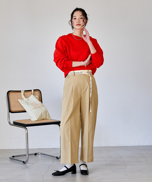 FREAK'S STORE(フリークスストア)の「FRUIT OF THE LOOM × FREAK'S STORE/フルーツオブザルーム 別注 ロゴベルト付き ツイルパンツ/トリミング(スラックス・レディース・ピンク/ベージュ/ネイビー・SMALL/MEDIUM)」の11枚目の写真