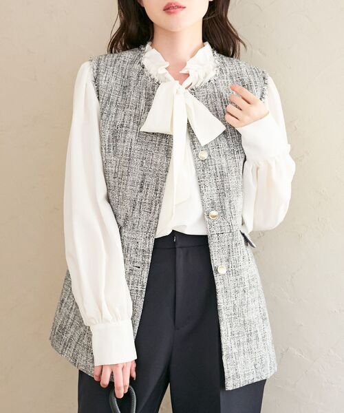 le.coeur blanc（ルクールブラン）の「ツイードフリンジジレ（その他アウター・レディース・ブラック系その他・38）」の13枚目の写真