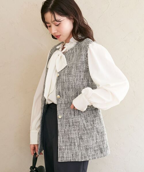le.coeur blanc（ルクールブラン）の「ツイードフリンジジレ（その他アウター・レディース・ブラック系その他・38）」の15枚目の写真
