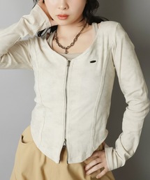 SPINNS | レイヤード風長袖ジップカットソー/ムラ染め風(Tシャツ/カットソー)