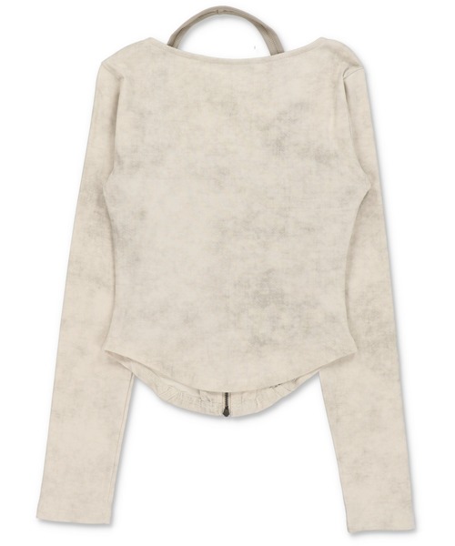 SPINNS（スピンズ）の「レイヤード風長袖ジップカットソー/ムラ染め風（Tシャツ/カットソー・レディース・チャコール/オフホワイト・ONESIZE）」の4枚目の写真