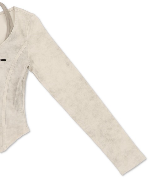 SPINNS（スピンズ）の「レイヤード風長袖ジップカットソー/ムラ染め風（Tシャツ/カットソー・レディース・チャコール/オフホワイト・ONESIZE）」の6枚目の写真