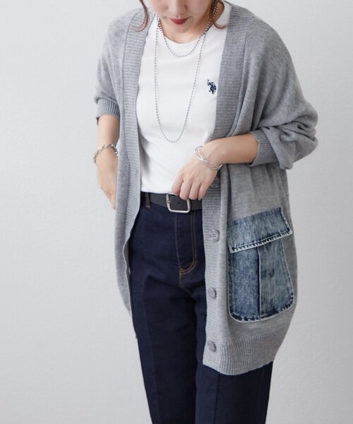 Remind me and forever（リマインドミーアンドフォーエバー）の「【WEB限定】デニムポケットVカーディガン（カーディガン/ボレロ・レディース・ピンク/ブルー/グレー/オフホワイト・FREE）」の3枚目の写真