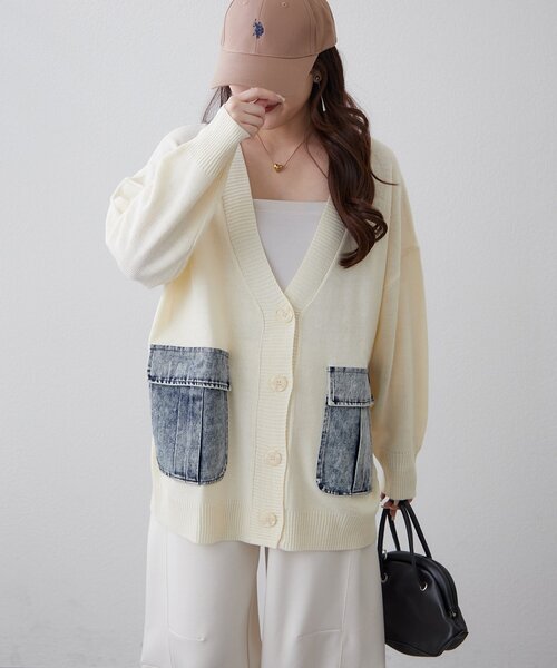 Remind me and forever（リマインドミーアンドフォーエバー）の「【WEB限定】デニムポケットVカーディガン（カーディガン/ボレロ・レディース・ピンク/ブルー/グレー/オフホワイト・FREE）」の2枚目の写真