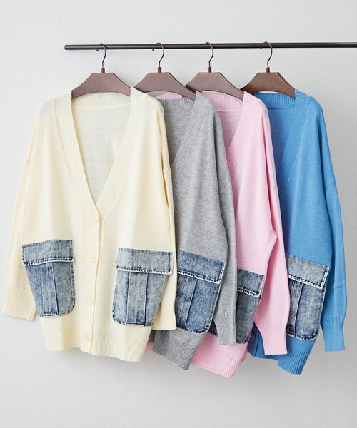 Remind me and forever（リマインドミーアンドフォーエバー）の「【WEB限定】デニムポケットVカーディガン（カーディガン/ボレロ・レディース・ピンク/ブルー/グレー/オフホワイト・FREE）」の5枚目の写真