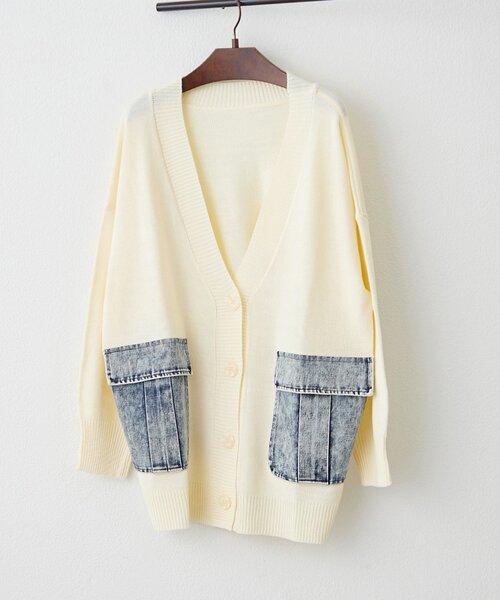 Remind me and forever（リマインドミーアンドフォーエバー）の「【WEB限定】デニムポケットVカーディガン（カーディガン/ボレロ・レディース・ピンク/ブルー/グレー/オフホワイト・FREE）」の6枚目の写真
