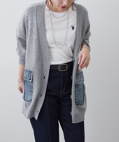 Remind me and forever（リマインドミーアンドフォーエバー）の「【WEB限定】デニムポケットVカーディガン（カーディガン/ボレロ・レディース・ピンク/ブルー/グレー/オフホワイト・FREE）」の14枚目の写真