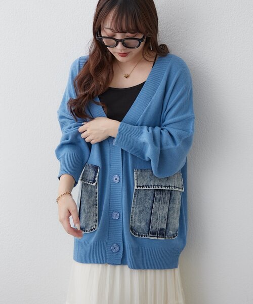 Remind me and forever（リマインドミーアンドフォーエバー）の「【WEB限定】デニムポケットVカーディガン（カーディガン/ボレロ・レディース・ピンク/ブルー/グレー/オフホワイト・FREE）」の20枚目の写真