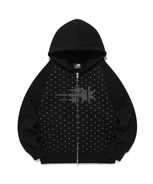 NICE GHOST CLUB(ナイスゴーストクラブ)の「DOT 3STAR RAGLAN CROP HOODIE ZIP UP_BLACK(NG2GSUM493A)(パーカー・レディース・ブラック・SMALL/MEDIUM)」の2枚目の写真