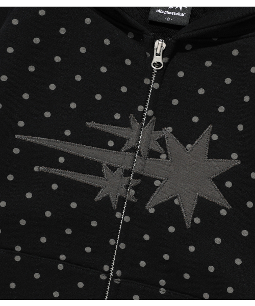 NICE GHOST CLUB(ナイスゴーストクラブ)の「DOT 3STAR RAGLAN CROP HOODIE ZIP UP_BLACK(NG2GSUM493A)(パーカー・レディース・ブラック・SMALL/MEDIUM)」の5枚目の写真