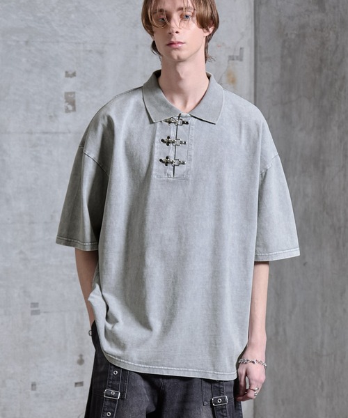 SERACE（セラス）の「【SERACE】Vintage like fireman short sleeve polo shirt / ヴィンテージライクファイヤーマン半袖ポロシャツ（ポロシャツ・メンズ・ブラック/ライトグレー・L/M/S）」の2枚目の写真