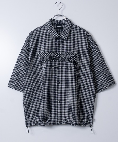 THRASHER(スラッシャー)の「【at】〔THRASHER/スラッシャー〕ダメージアップリケ ドローコード付きミニチェックシャツ(シャツ/ブラウス・メンズ・ブラック/サックスブルー/レッド・MEDIUM/LARGE)」の6枚目の写真