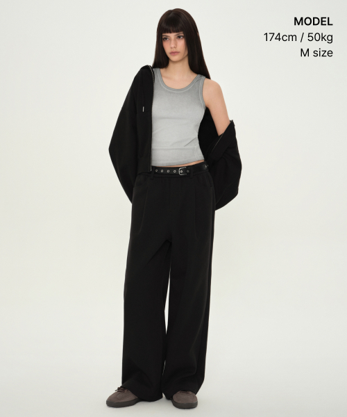 MUSINSA STANDARD WOMAN（ムシンサスタンダードウーマン）の「ウィメンズダブルニットデニムディテールワイドスウェットパンツ[ブラック]（スウェットパンツ・レディース・その他・X-SMALL/SMALL/MEDIUM/LARGE）」の2枚目の写真