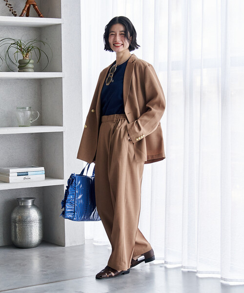 FREAK'S STORE(フリークスストア)の「接触冷感/UV LINEN TOUCH ダブルブレストジャケット セットアップ/リネンタッチ 限定展開(セットアップ・レディース・ブラック/ネイビー/ベージュ・SMALL/MEDIUM)」の3枚目の写真