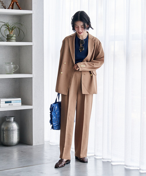 FREAK'S STORE(フリークスストア)の「接触冷感/UV LINEN TOUCH ダブルブレストジャケット セットアップ/リネンタッチ 限定展開(セットアップ・レディース・ブラック/ネイビー/ベージュ・SMALL/MEDIUM)」の5枚目の写真