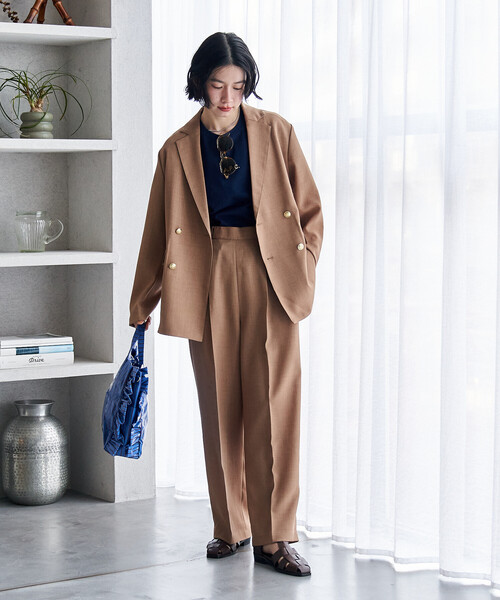 FREAK'S STORE(フリークスストア)の「接触冷感/UV LINEN TOUCH ダブルブレストジャケット セットアップ/リネンタッチ 限定展開(セットアップ・レディース・ブラック/ネイビー/ベージュ・SMALL/MEDIUM)」の6枚目の写真
