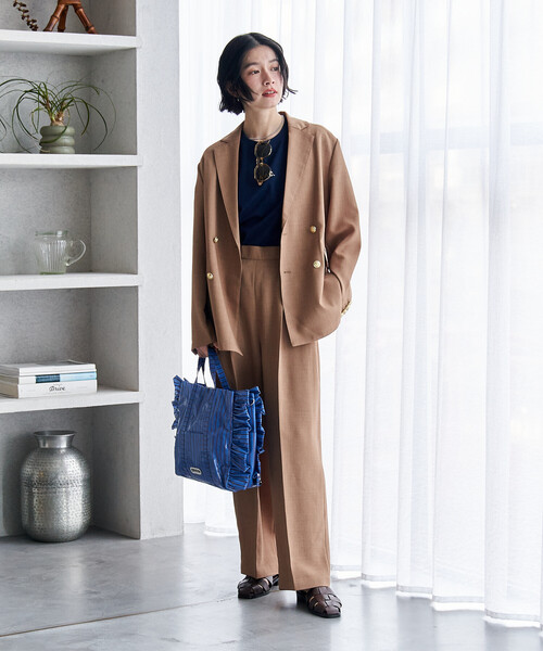 FREAK'S STORE(フリークスストア)の「接触冷感/UV LINEN TOUCH ダブルブレストジャケット セットアップ/リネンタッチ 限定展開(セットアップ・レディース・ブラック/ネイビー/ベージュ・SMALL/MEDIUM)」の7枚目の写真