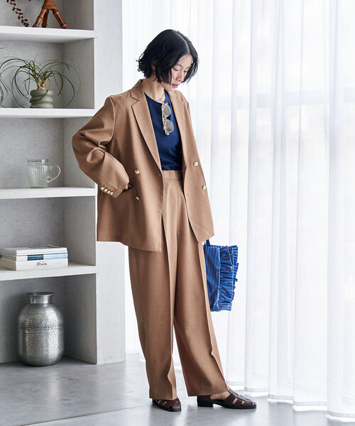 FREAK'S STORE(フリークスストア)の「接触冷感/UV LINEN TOUCH ダブルブレストジャケット セットアップ/リネンタッチ 限定展開(セットアップ・レディース・ブラック/ネイビー/ベージュ・SMALL/MEDIUM)」の8枚目の写真