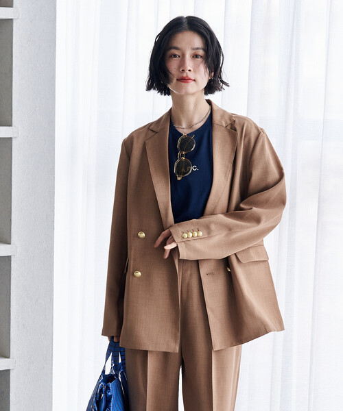 FREAK'S STORE(フリークスストア)の「接触冷感/UV LINEN TOUCH ダブルブレストジャケット セットアップ/リネンタッチ 限定展開(セットアップ・レディース・ブラック/ネイビー/ベージュ・SMALL/MEDIUM)」の14枚目の写真