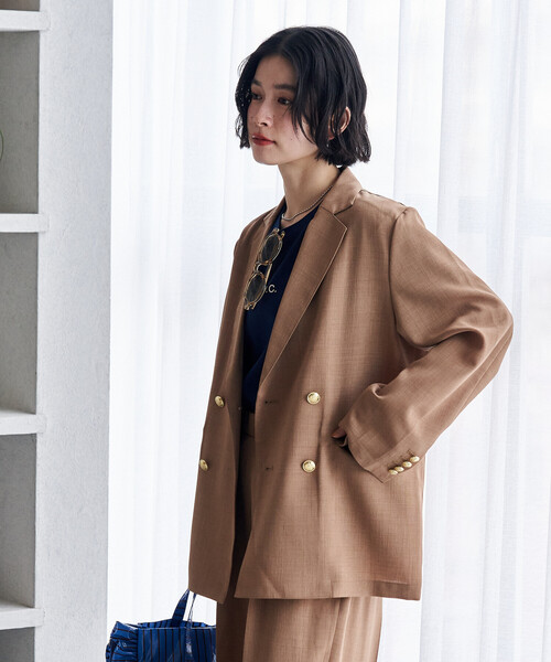 FREAK'S STORE(フリークスストア)の「接触冷感/UV LINEN TOUCH ダブルブレストジャケット セットアップ/リネンタッチ 限定展開(セットアップ・レディース・ブラック/ネイビー/ベージュ・SMALL/MEDIUM)」の22枚目の写真