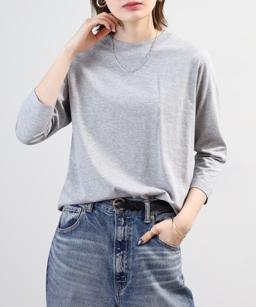 FUNALIVE(ファンアライブ)の「無地コットン天竺7分袖Tシャツ(Tシャツ/カットソー・レディース・杢グレー/ブラック/ライトカーキ/オフホワイト/ピンク・M/L/LL)」の15枚目の写真