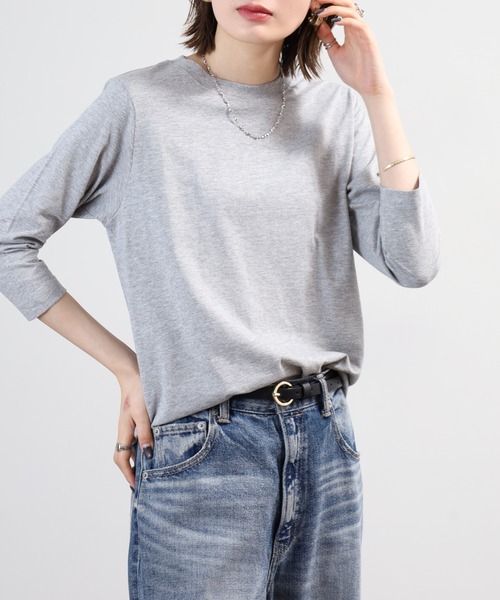 FUNALIVE(ファンアライブ)の「無地コットン天竺7分袖Tシャツ(Tシャツ/カットソー・レディース・杢グレー/ブラック/ライトカーキ/オフホワイト/ピンク・M/L/LL)」の12枚目の写真