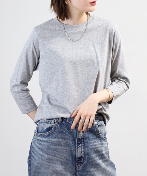 FUNALIVE(ファンアライブ)の「無地コットン天竺7分袖Tシャツ(Tシャツ/カットソー・レディース・杢グレー/ブラック/ライトカーキ/オフホワイト/ピンク・M/L/LL)」の16枚目の写真