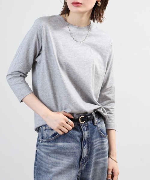 FUNALIVE(ファンアライブ)の「無地コットン天竺7分袖Tシャツ(Tシャツ/カットソー・レディース・杢グレー/ブラック/ライトカーキ/オフホワイト/ピンク・M/L/LL)」の13枚目の写真