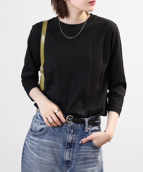 FUNALIVE(ファンアライブ)の「無地コットン天竺7分袖Tシャツ(Tシャツ/カットソー・レディース・杢グレー/ブラック/ライトカーキ/オフホワイト/ピンク・M/L/LL)」の10枚目の写真