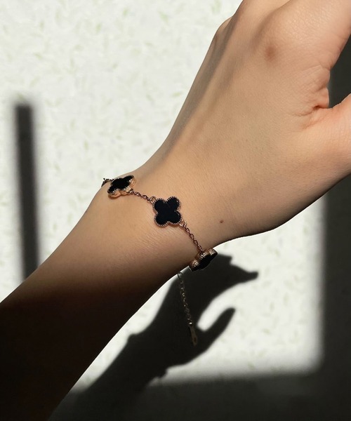 onyx clover bracelet/【ハワイアンジュエリー】【サージカル